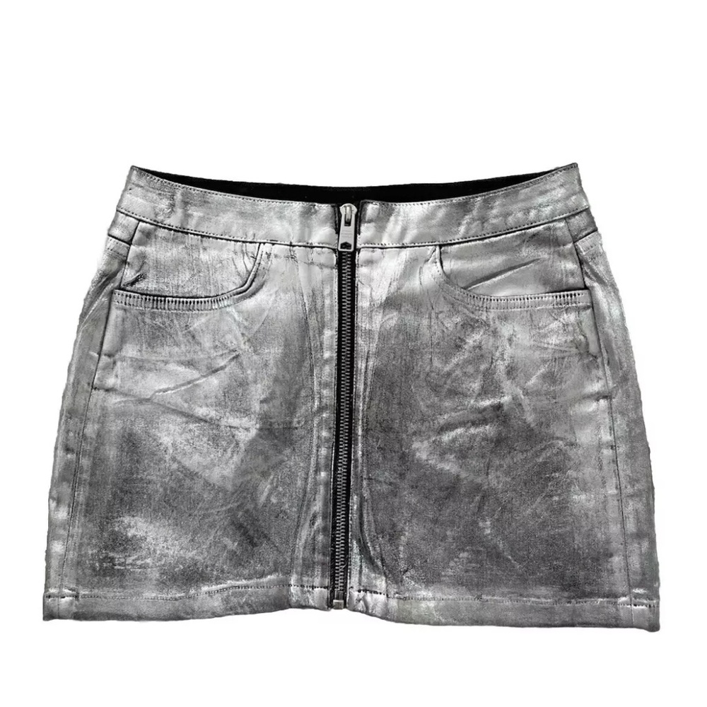 All Saints Cleo Silver Denim Mini Skirt Size 6